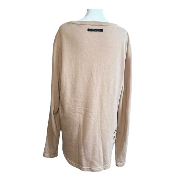 Alphalete Sweatshirt Women L‎ Beige Athletic Gym Distressed Comfy Fitness Lounge - Picture 4 of 9